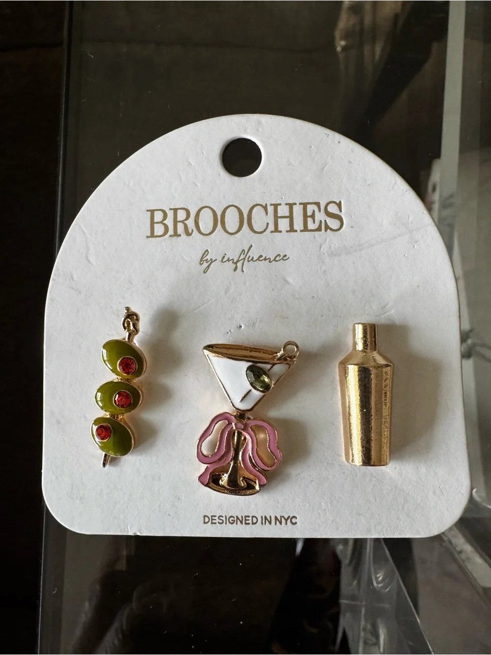 1.25 in Martini Olive Cocktail Brooch Pin Set of 3